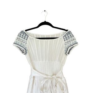 Artka Women's White Tie Waist Short Sleeve Summer Mini Dress Size S